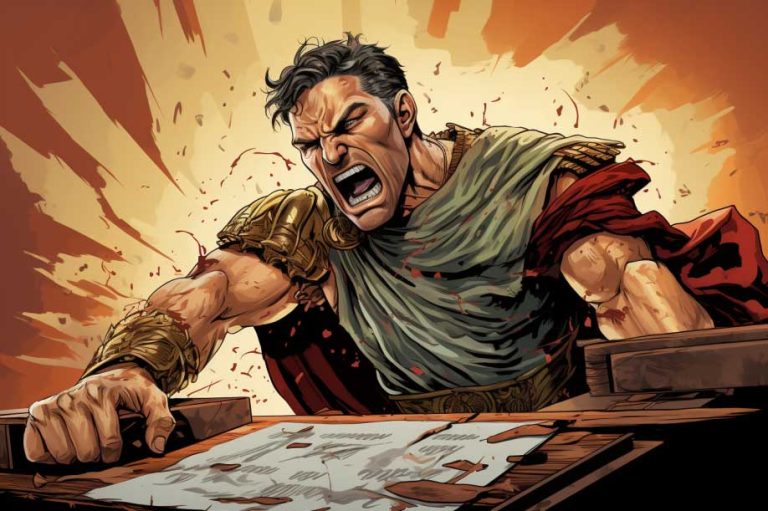 an illustration of a roman yelling at a table
